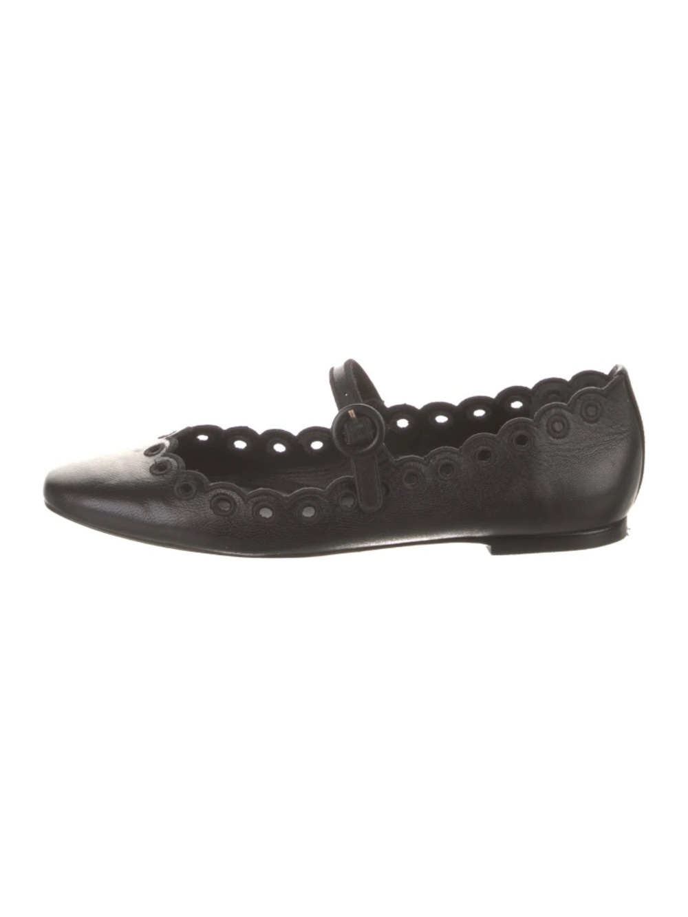 Larroude | Leather Scalloped Accent Mary Jane Flats